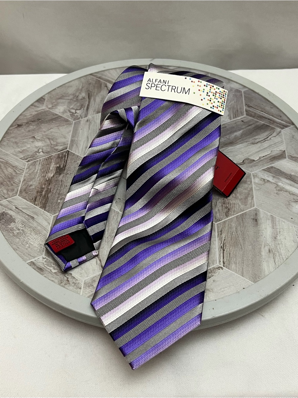 Alfani Spectrum Stripe Men’s Silk Tie Purple Gray Black NWT Macy’s